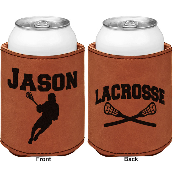 Lacrosse Cognac Leatherette Can Sleeve - Double Sided Front and Back