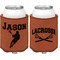 Lacrosse Cognac Leatherette Can Sleeve - Double Sided Front and Back