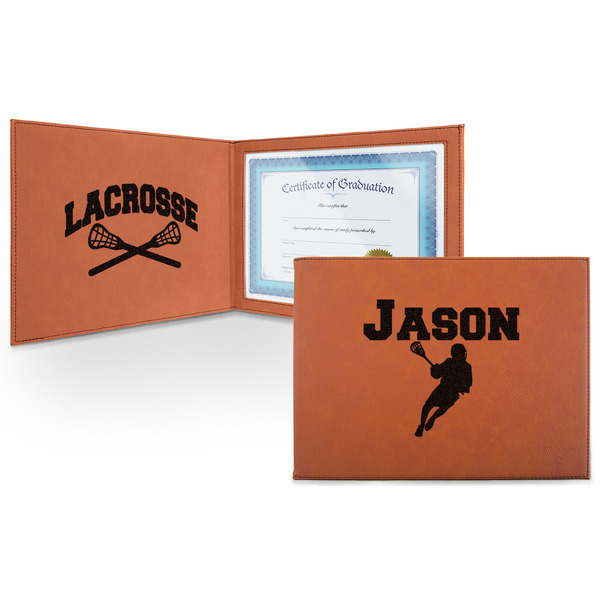 Custom Lacrosse Leatherette Certificate Holder - Front and Inside (Personalized)