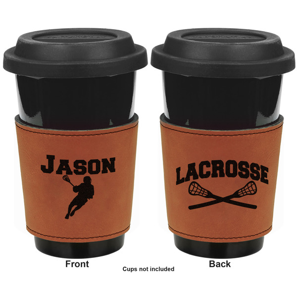 Lacrosse Cognac Leatherette Mug Sleeve - Double Sided Apvl