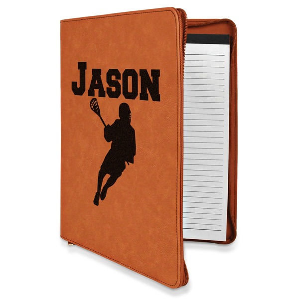 Custom Lacrosse Leatherette Zipper Portfolio with Notepad - Double Sided (Personalized)