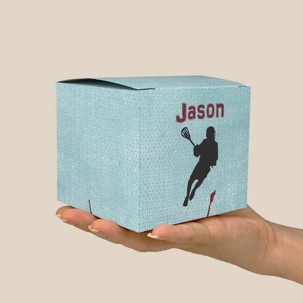Lacrosse Cube Favor Gift Box - On Hand - Scale View
