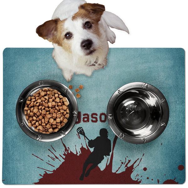 Custom Lacrosse Dog Food Mat - Medium w/ Name or Text