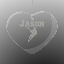Lacrosse Engraved Glass Ornament - Heart (Personalized)