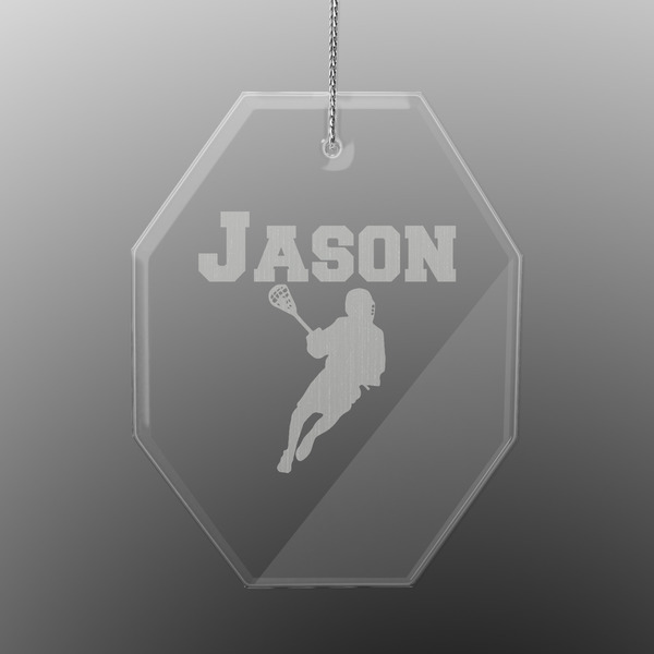Custom Lacrosse Engraved Glass Ornament - Octagon (Personalized)