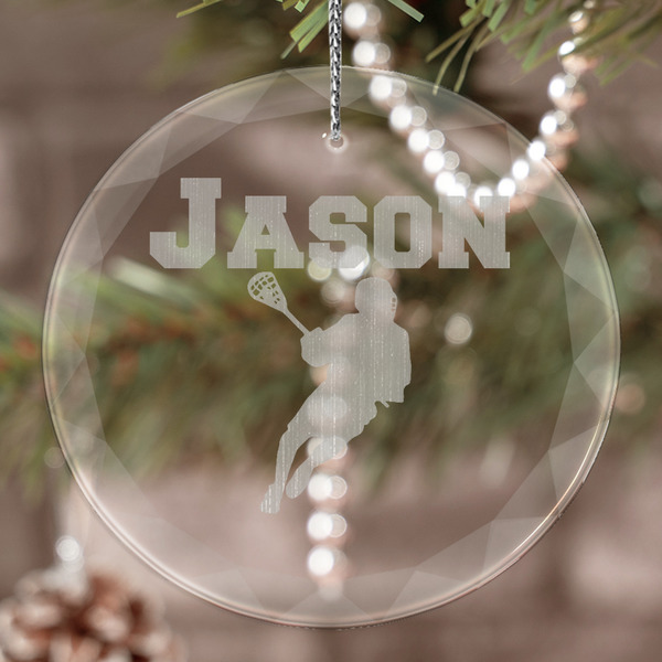 Custom Lacrosse Engraved Glass Ornament (Personalized)