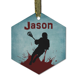 Lacrosse Flat Glass Ornament - Hexagon w/ Name or Text