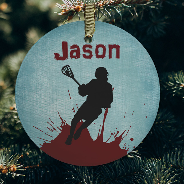 Lacrosse Frosted Glass Ornament - Round (Lifestyle)