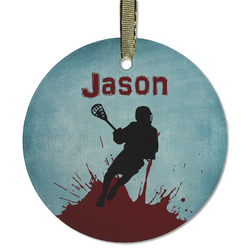 Lacrosse Flat Glass Ornament - Round w/ Name or Text