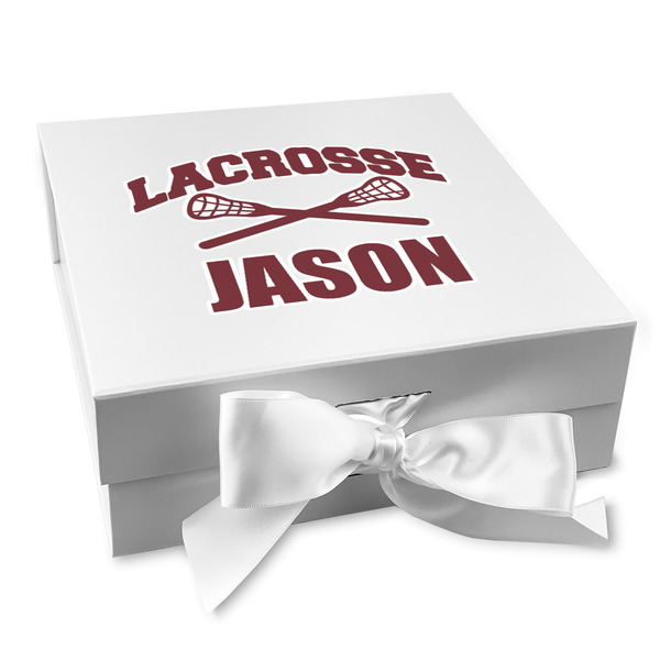 Custom Lacrosse Gift Box with Magnetic Lid - White (Personalized)