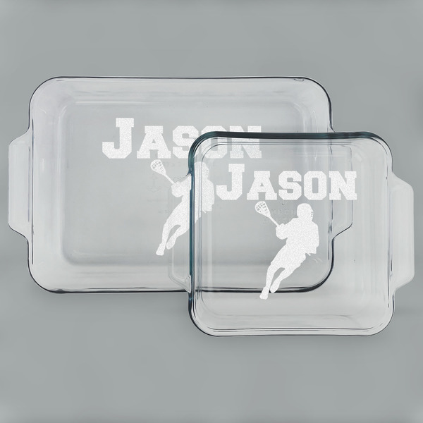 Custom Lacrosse Set of Glass Baking & Cake Dish - 13in x 9in & 8in x 8in (Personalized)
