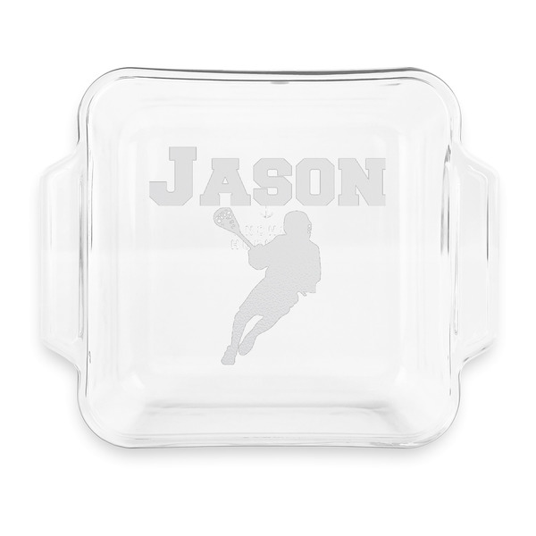 Custom Lacrosse Glass Cake Dish with Truefit Lid - 8in x 8in (Personalized)