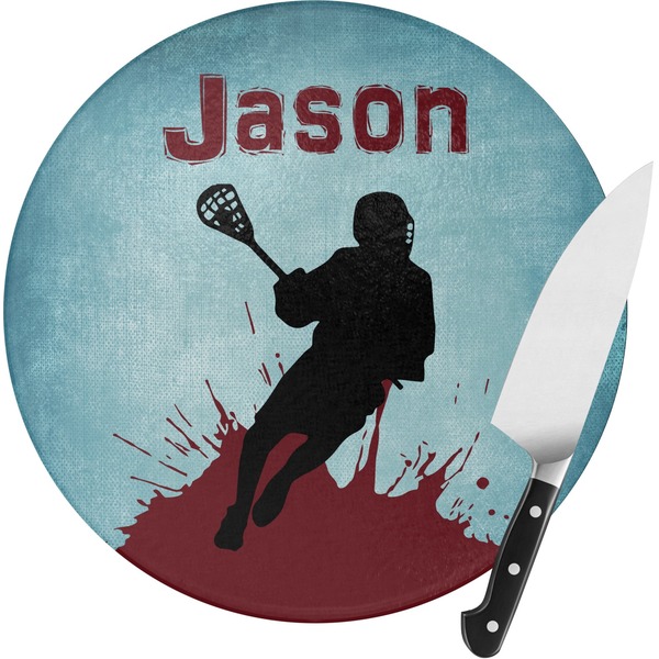 Custom Lacrosse Round Glass Cutting Board - Medium (Personalized)