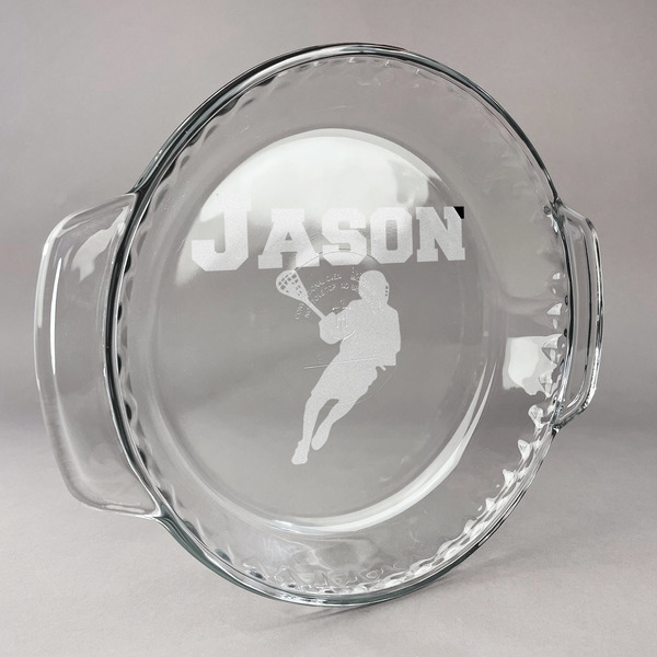 Custom Lacrosse Glass Pie Dish - 9.5in Round (Personalized)