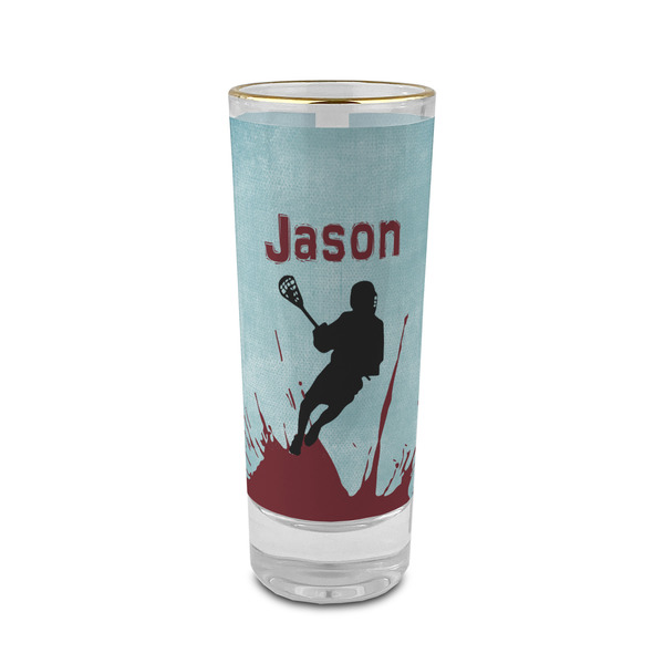 Custom Lacrosse 2 oz Shot Glass - Glass with Gold Rim (Personalized)