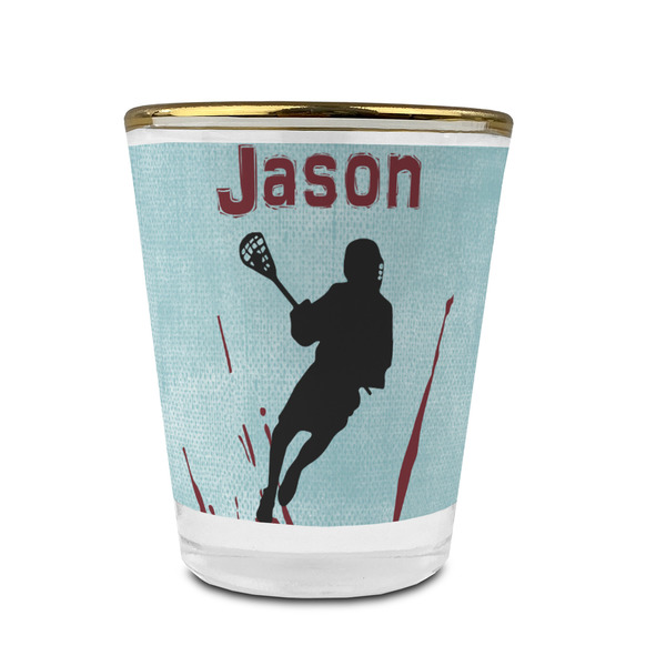 Custom Lacrosse Glass Shot Glass - 1.5 oz - with Gold Rim - Set of 4 (Personalized)