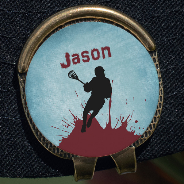 Lacrosse Golf Ball Marker Hat Clip - Gold - Close Up