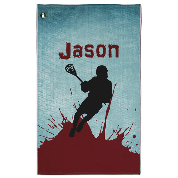 Custom Lacrosse Golf Towel - Poly-Cotton Blend w/ Name or Text