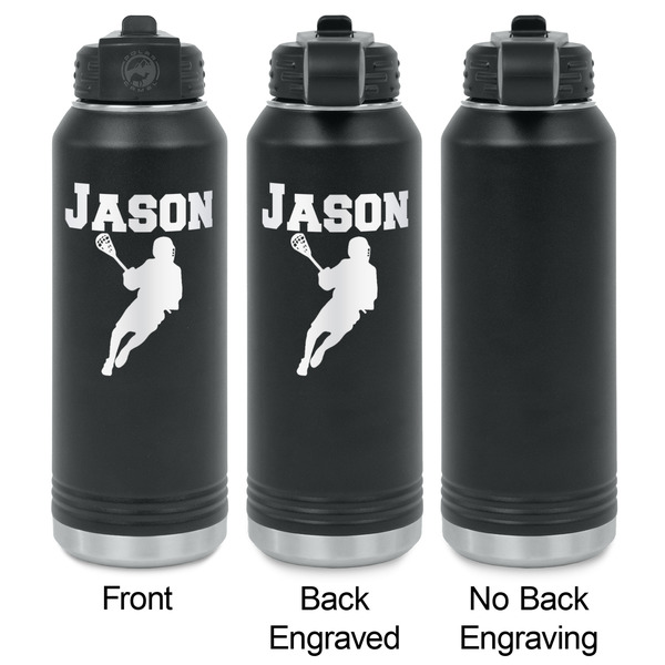 Lacrosse Laser Engraved Water Bottles - 2 Styles - Front & Back View