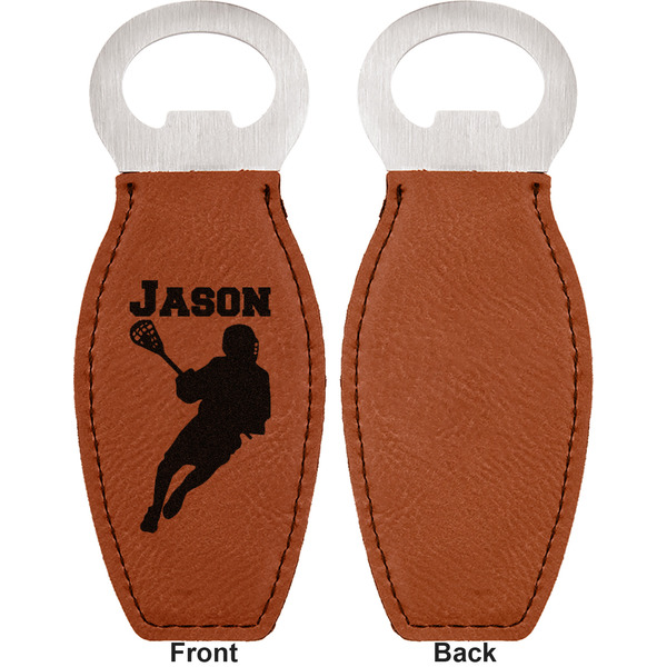 Lacrosse Leather Bar Bottle Opener - Front and Back (single sided)