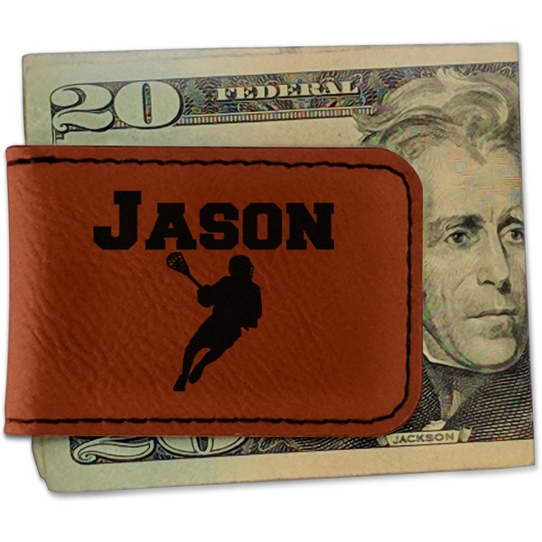 Custom Lacrosse Leatherette Magnetic Money Clip - Single Sided (Personalized)