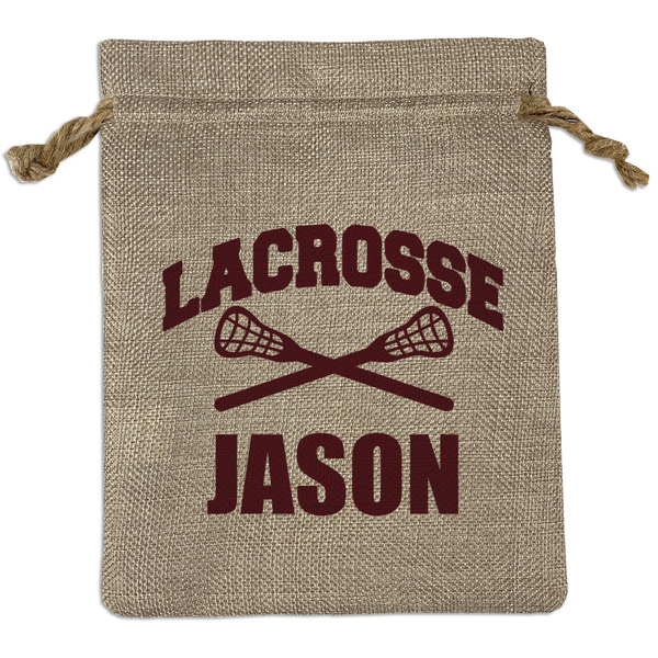 Custom Lacrosse Medium Burlap Gift Bag - Front (Personalized)