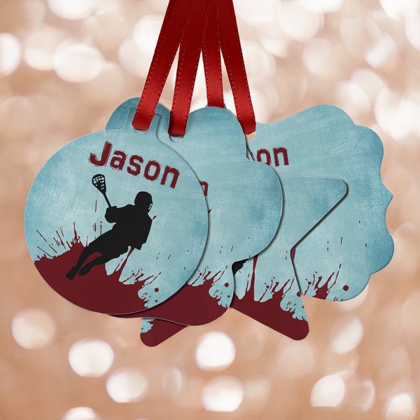 Custom Lacrosse Metal Ornaments - Double Sided w/ Name or Text