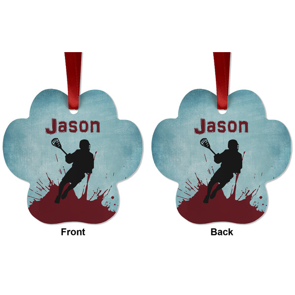 Lacrosse Metal Paw Ornament - Front and Back