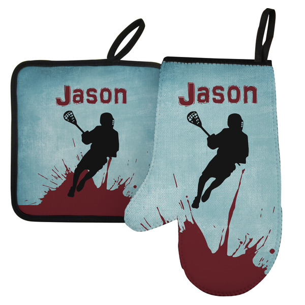 Custom Lacrosse Left Oven Mitt & Pot Holder Set w/ Name or Text