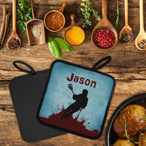 Lacrosse Neoprene Pot Holder - Set of 2  LIFESTYLE (Flatlay)