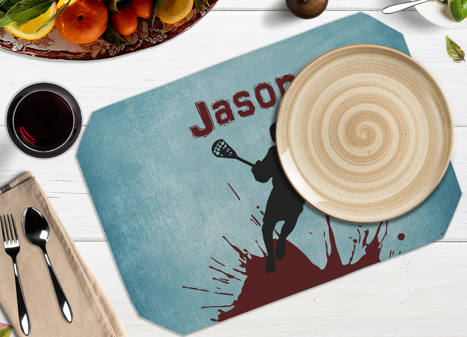 Custom Lacrosse Dining Table Mat Octagon w/ Name or Text YouCustomizeIt