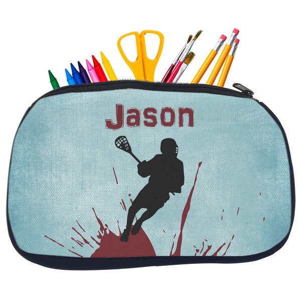 Custom Lacrosse Neoprene Pencil Case - Medium w/ Name or Text