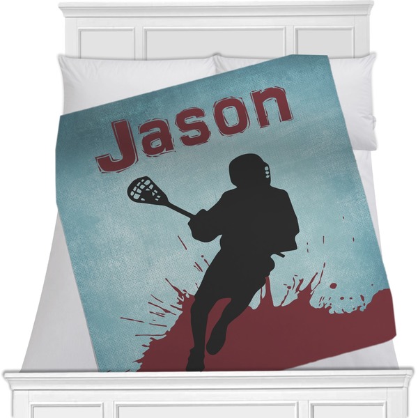 Custom Lacrosse Minky Blanket - Toddler / Throw - 60"x50" - Double Sided (Personalized)