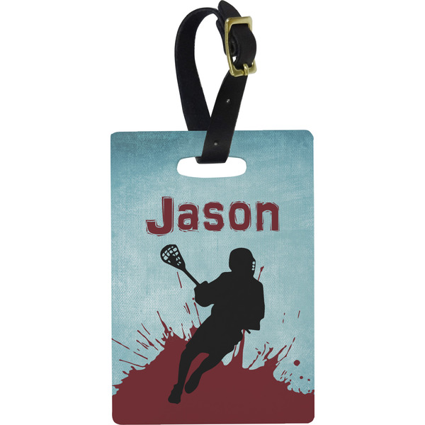 Custom Lacrosse Plastic Luggage Tag - Rectangular w/ Name or Text