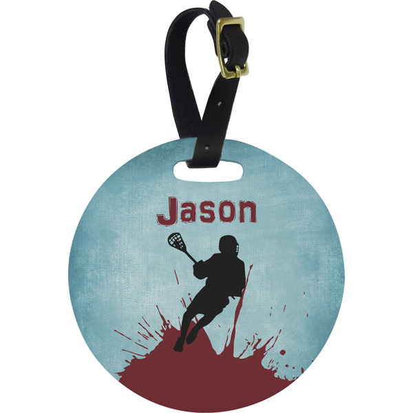 Custom Lacrosse Plastic Luggage Tag - Round (Personalized)