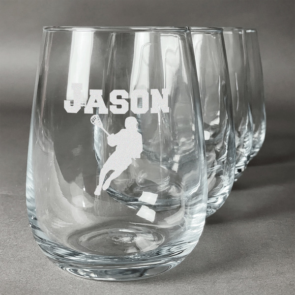 Custom Lacrosse Stemless Wine Glasses (Set of 4) (Personalized)