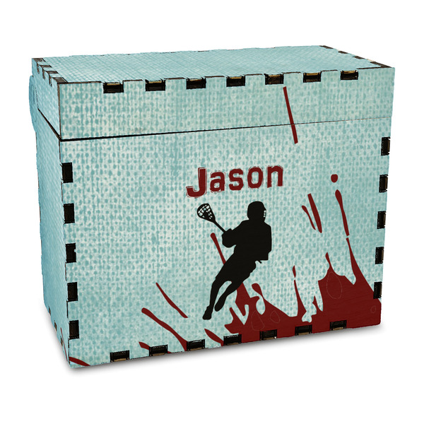 Custom Lacrosse Wood Recipe Box - Full Color Print (Personalized)