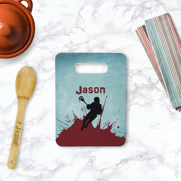 Lacrosse Rectangle Trivet with Handle - LIFESTYLE