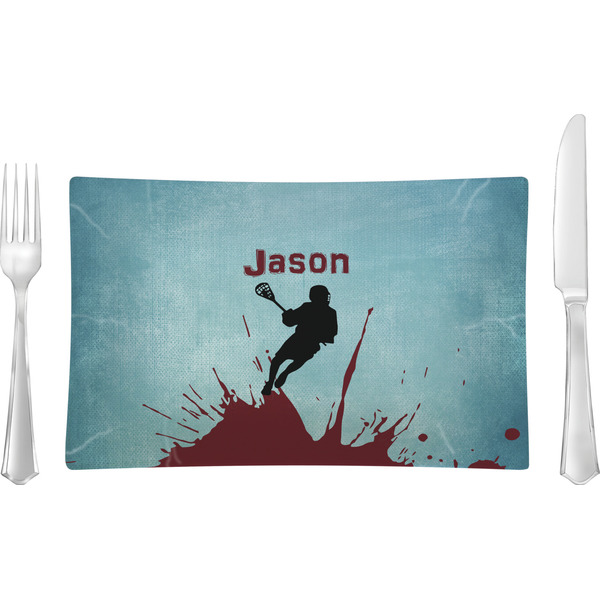 Custom Lacrosse Rectangular Glass Lunch / Dinner Plate - Single or Set (Personalized)