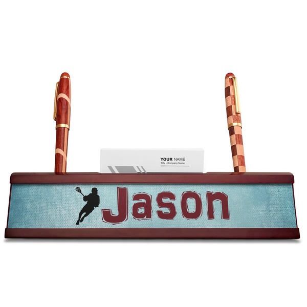 Lacrosse Red Mahogany Nameplates with Business Card Holder - Straight