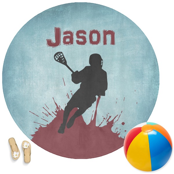 Custom Lacrosse Round Beach Towel (Personalized)