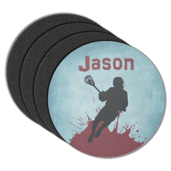 Custom Lacrosse Round Rubber Backed Coasters - Set of 4 (Personalized)