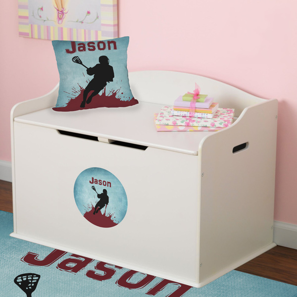 Lacrosse Round Wall Decal on Toy Chest