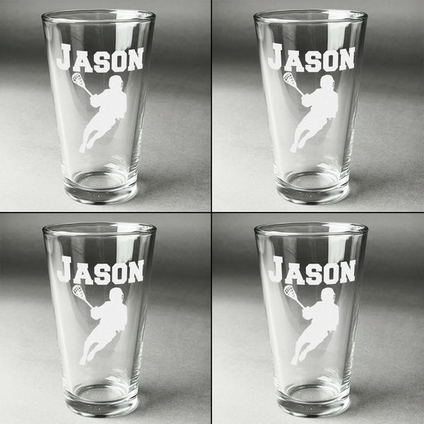 Lacrosse Set of Four Engraved Beer Glasses - Individual View