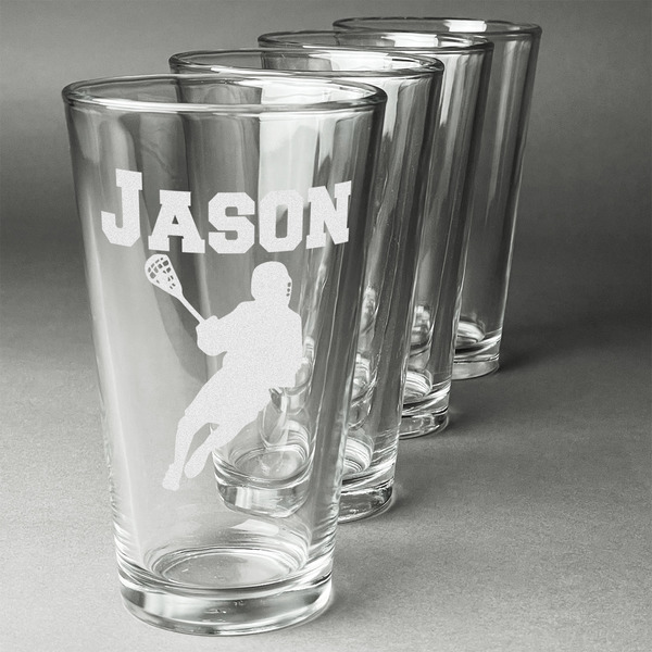 Custom Lacrosse Pint Glasses - Engraved (Set of 4) (Personalized)