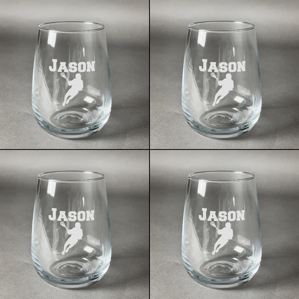 Lacrosse Set of Four Personalized Stemless Wineglasses (Approval)