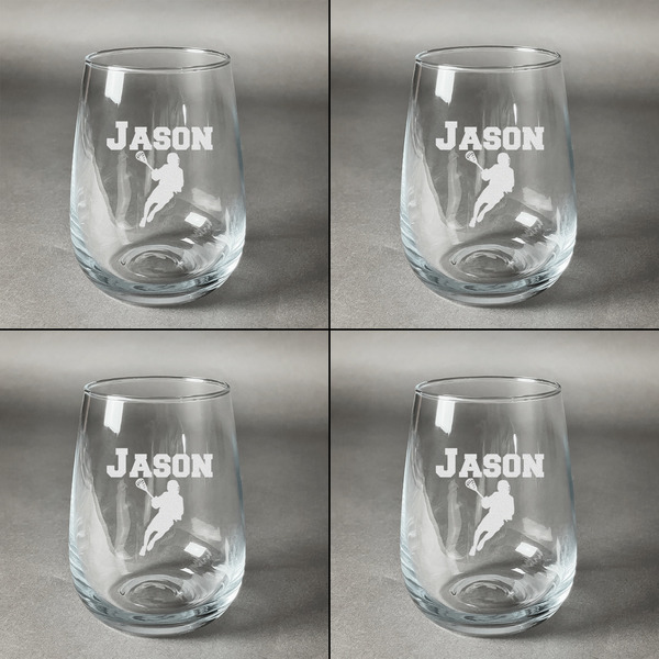 Lacrosse Set of Four Personalized Stemless Wineglasses (Approval)