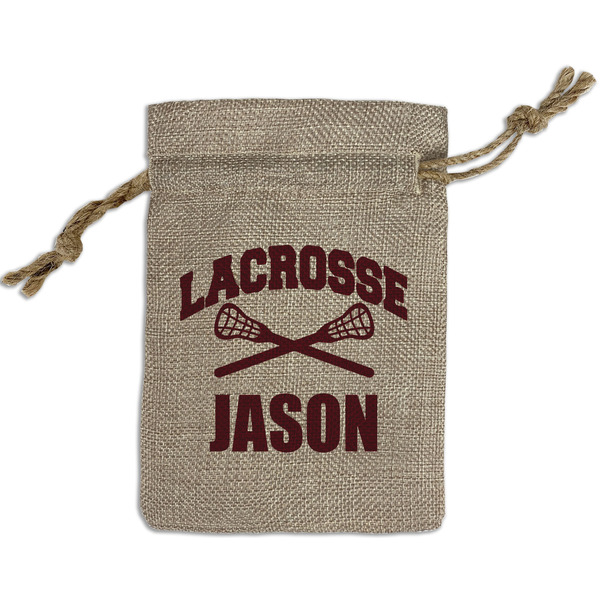 Lacrosse Small Burlap Gift Bag - Front
