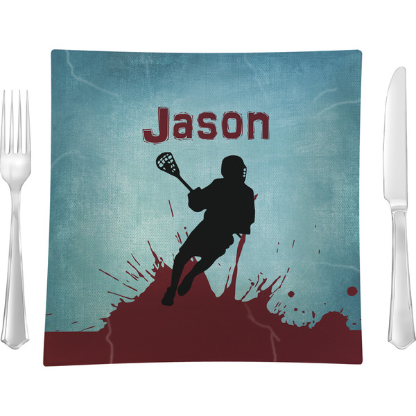 Custom Lacrosse 9.5" Glass Square Lunch / Dinner Plate- Single or Set of 4 (Personalized)
