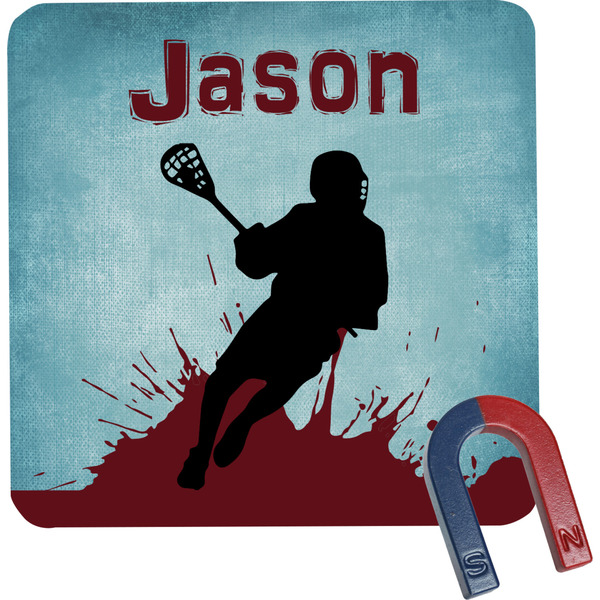 Custom Lacrosse Square Fridge Magnet (Personalized)